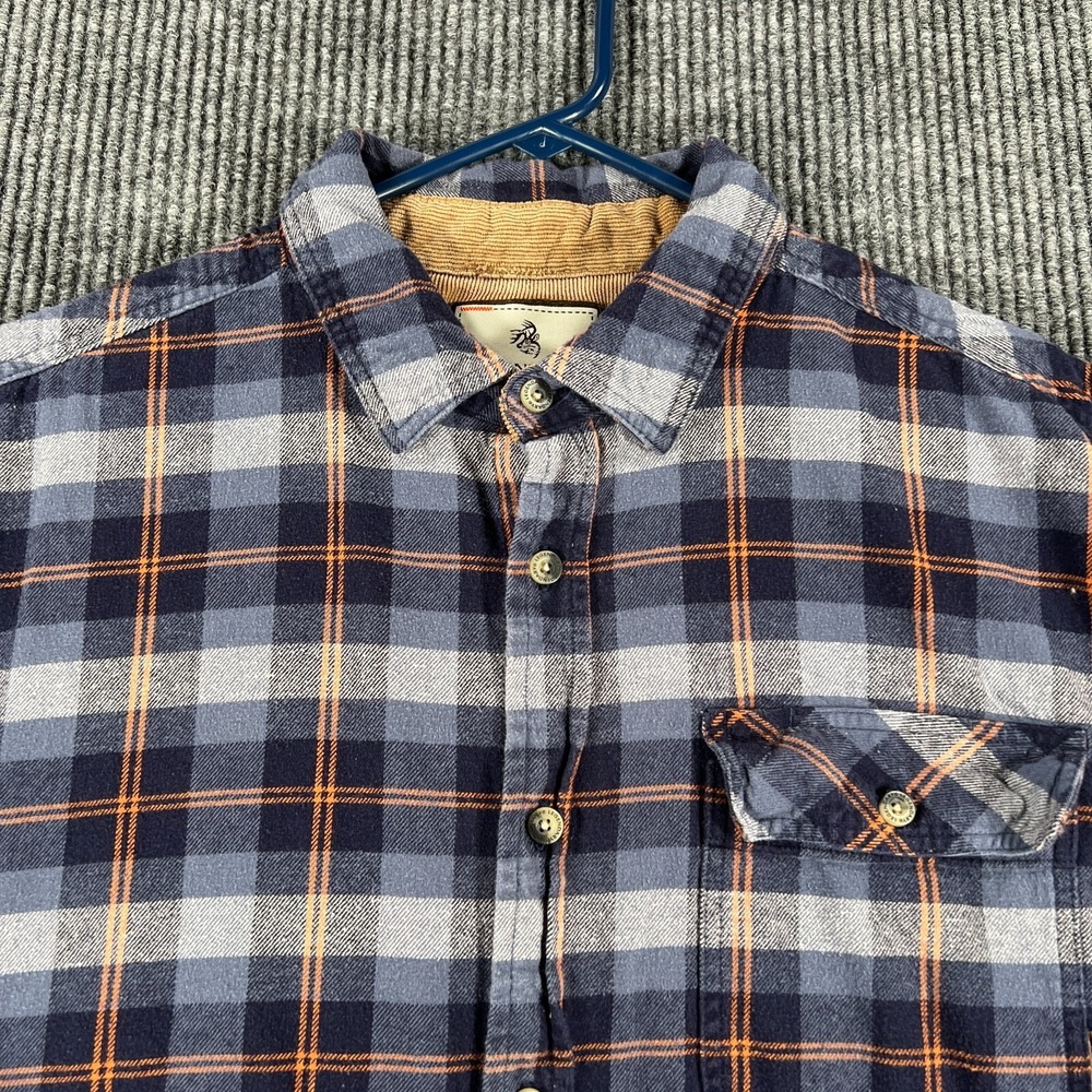Legendary Whitetails Shirt Buck Camp Mens Large Blue Plaid Long Sleeve Button Up